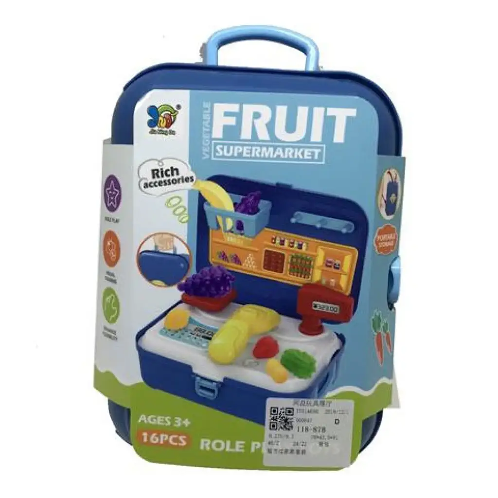 Zöldséges játékszett kék bőröndben kiegészítőkkel