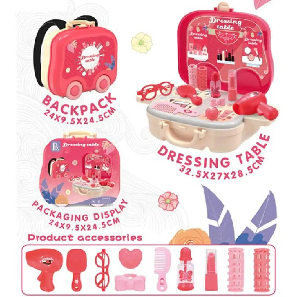 Rózsaszín 2az1-ben fodrász szett gurulós bőröndben kiegészítőkkel