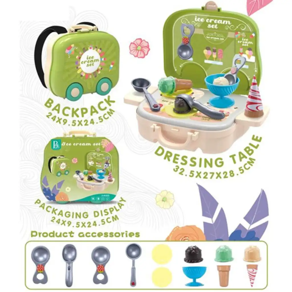 Zöld 2az1-ben fagyi pult szett gurulós bőröndben kiegészítőkkel