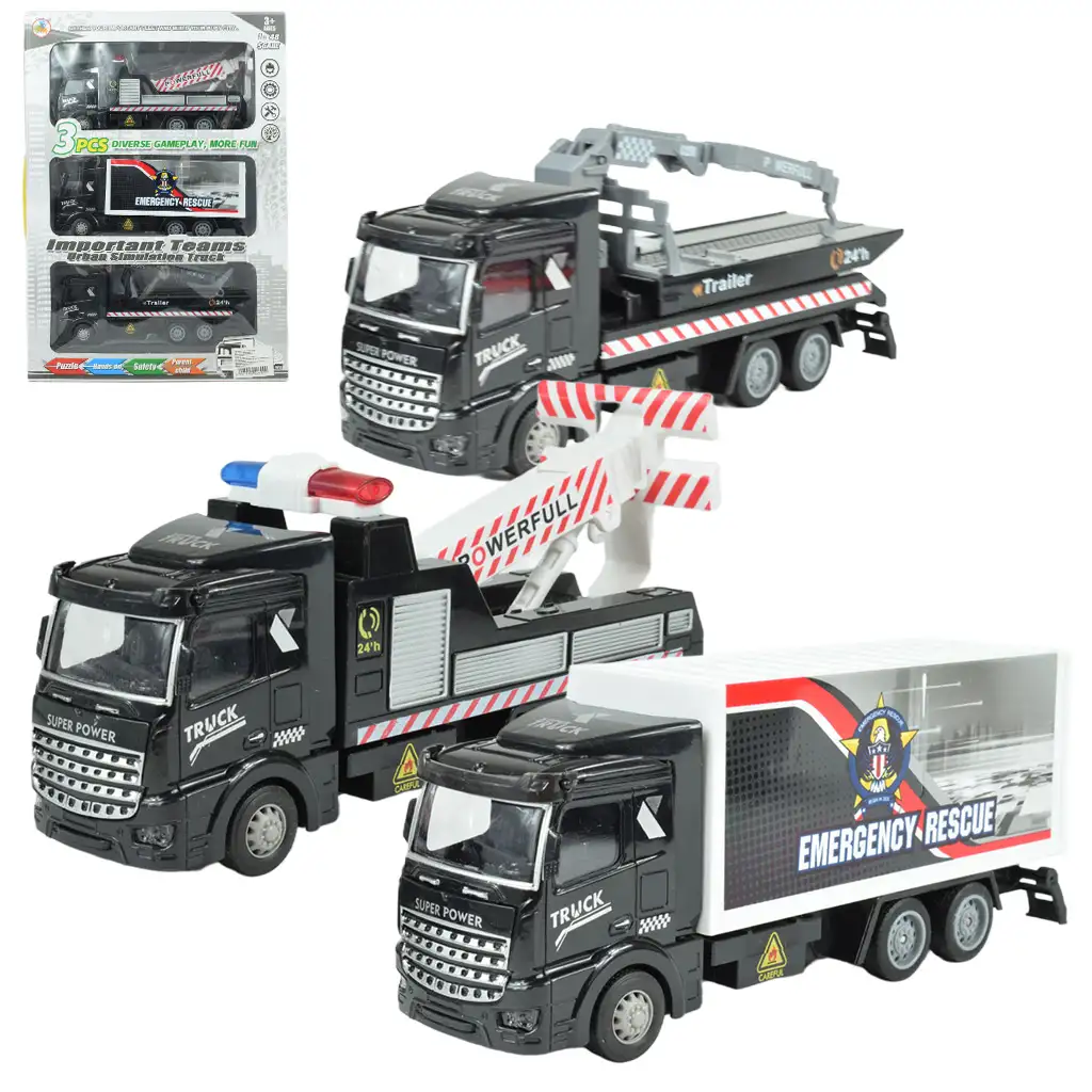 Emergency Rescue: Lendkerekes katasztrófavédelmi teherautó 3db-os szett