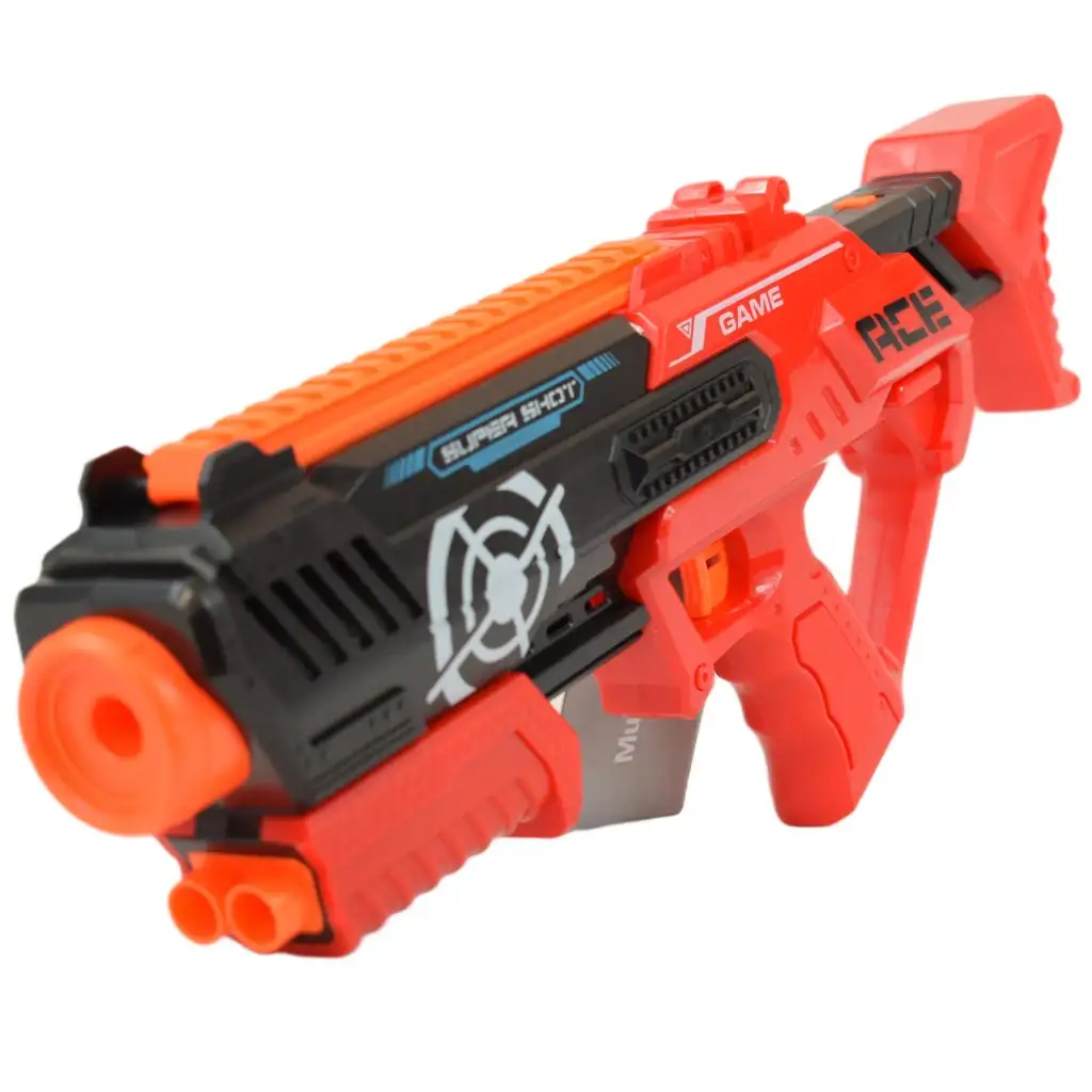 Super Shoot: Manuális szivacslövő fegyver töltényekkel és üdítősflakon célokkal 46cm kép 2