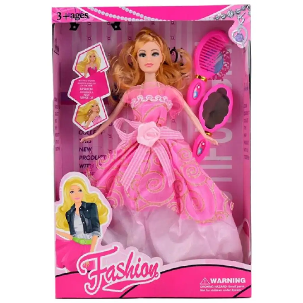 Fashion divatbaba rózsaszín báli ruhában kiegészítőkkel 29cm