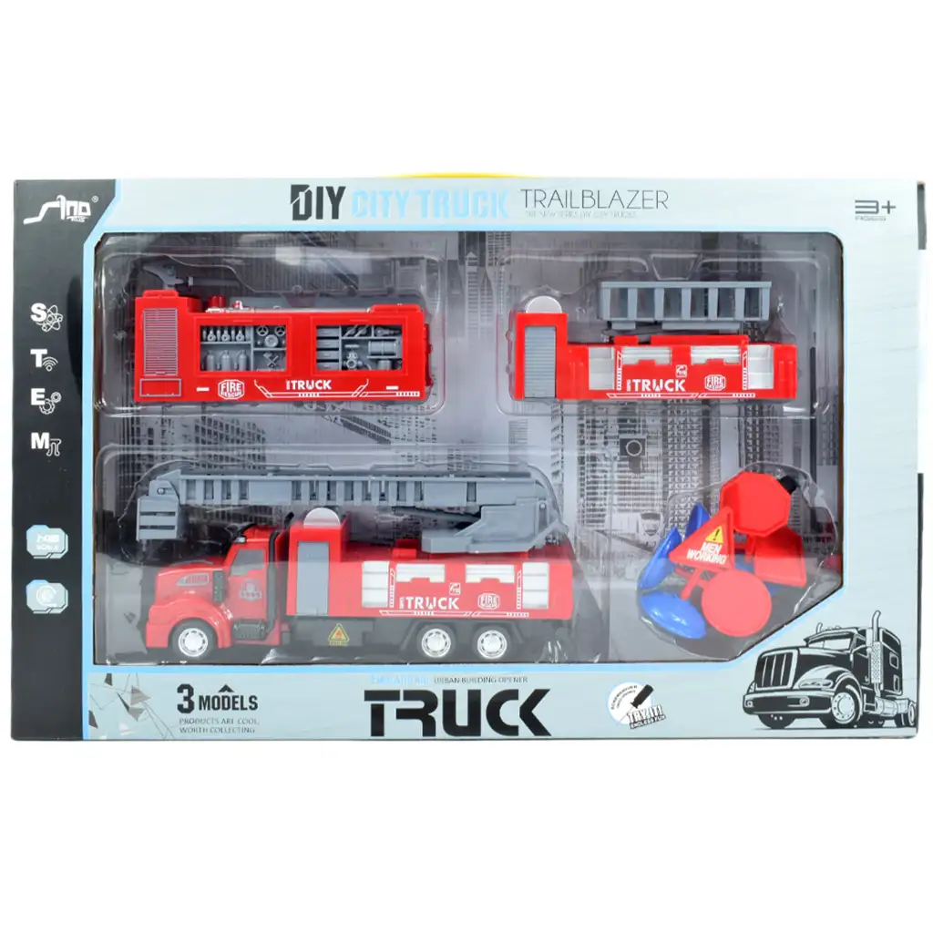 City Truck: Átalakítható lendkerekes tűzoltósági teherautó jelzőtáblákkal 19cm kép 9