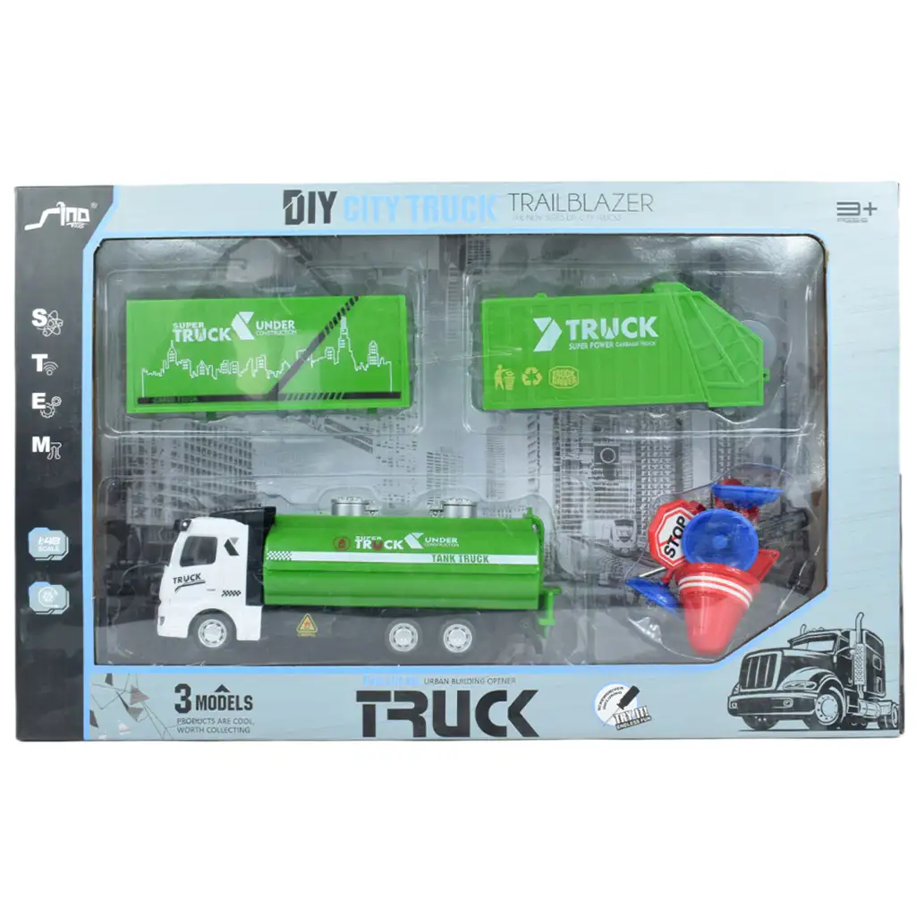 City Truck: Átalakítható lendkerekes hulladékszállító teherautó jelzőtáblákkal 19cm kép 9