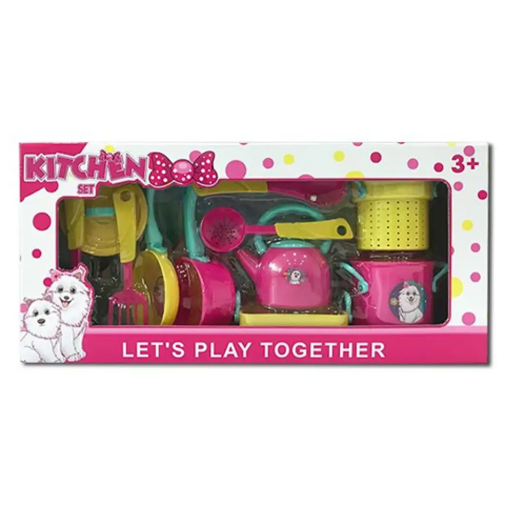 Rózsaszín kutyusos konyhai edény készlet játékszett