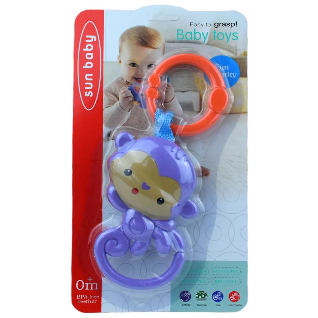 Sun Baby: Vidám lila majom BPA mentes bébi csörgő kép 4