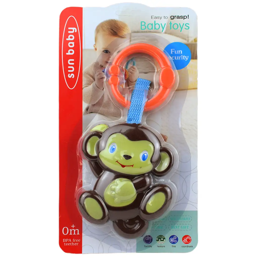 Sun Baby: Vidám majom BPA mentes bébi csörgő kép 4