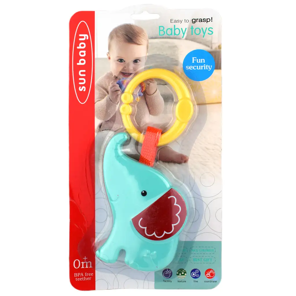 Sun Baby: Vidám elefánt BPA mentes kék bébi csörgő kép 4