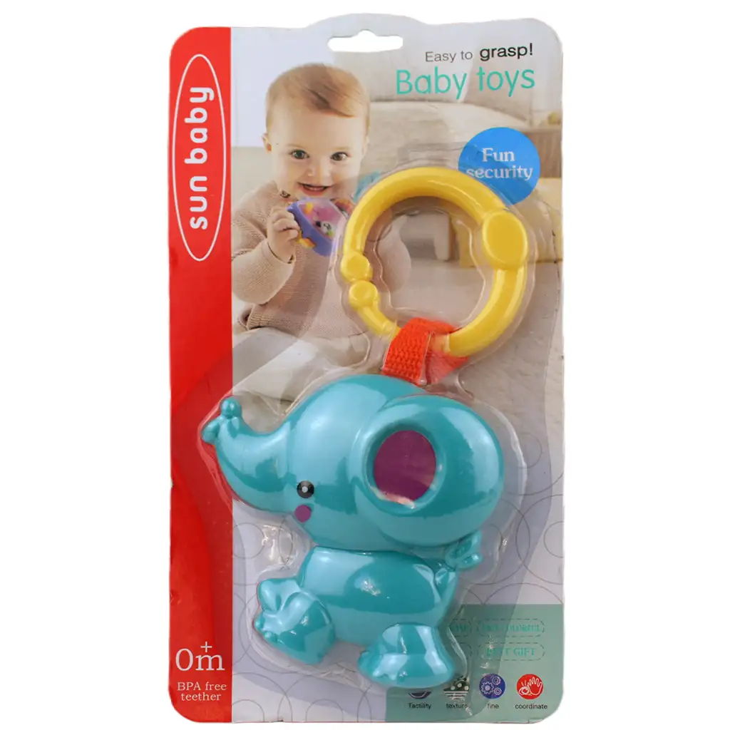 Sun Baby: Vidám kék elefánt BPA mentes bébi csörgő kép 4