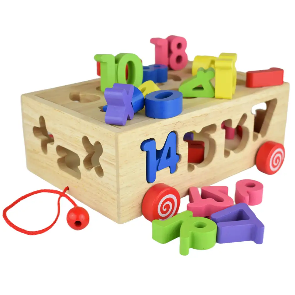 Beilaluna: Fa formaválogatós húzható kocsi számokkal kép 2