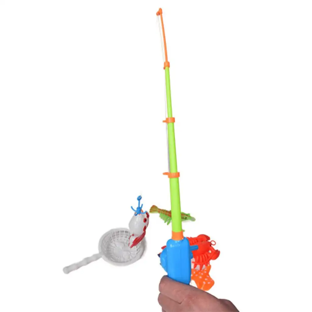 Színes horgászjáték halakkal és rákokkal, horgászbottal 47cm kép 3