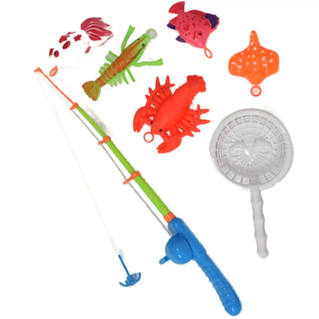 Színes horgászjáték halakkal és rákokkal, horgászbottal 47cm kép 2