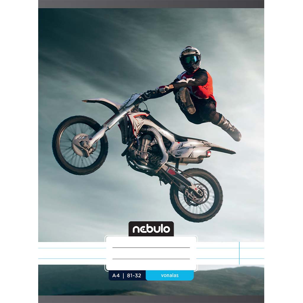Nebulo: Tűzött vonalas motocross mintás füzet 81-32 A/4