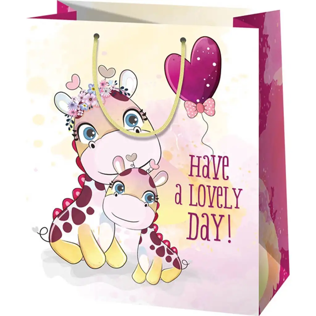 Zsiráf mintás nagy méretű ajándéktáska 27x14x33cm-es