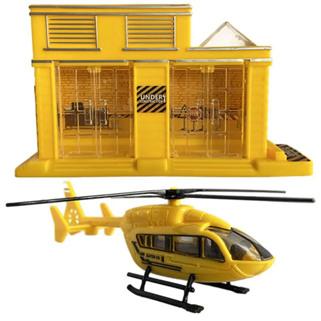 Nagy építkezés járművekkel épülettel és helikopterrel 9db-os játékszett kép 2