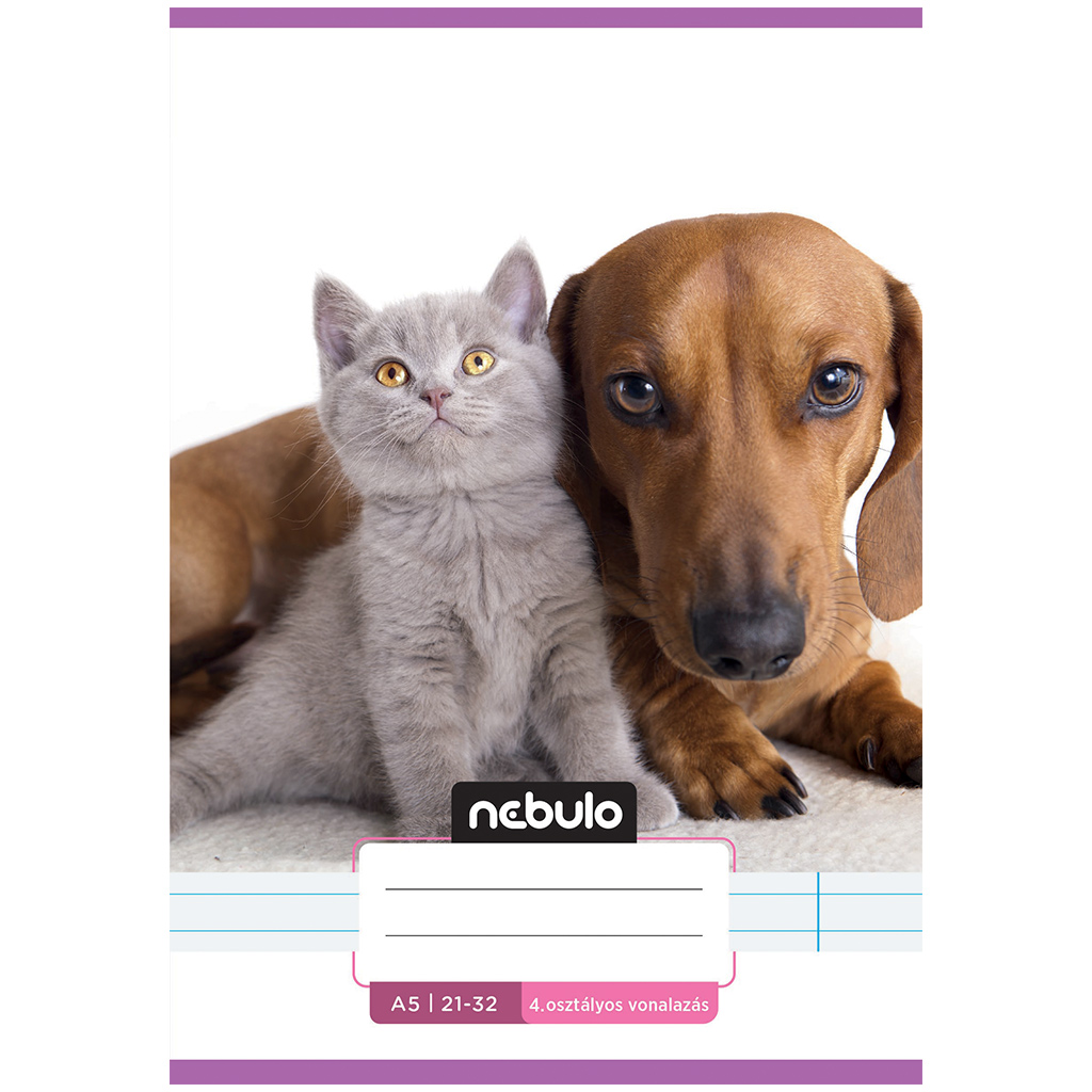 Nebulo: Tűzött 4. osztályos tacskó és szürke cica mintás vonalas füzet 21-32 A/5