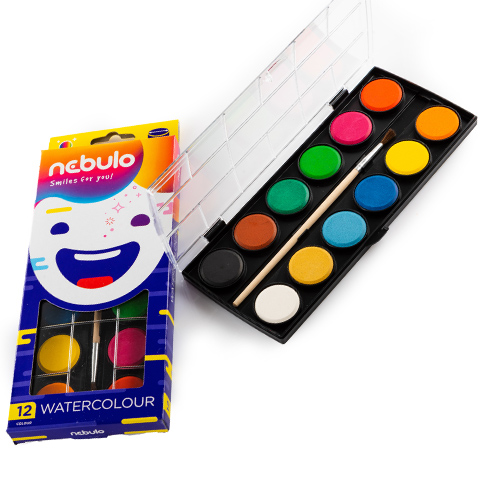 Nebulo: 12 színű vízfesték készlet 28mm-es korongokkal