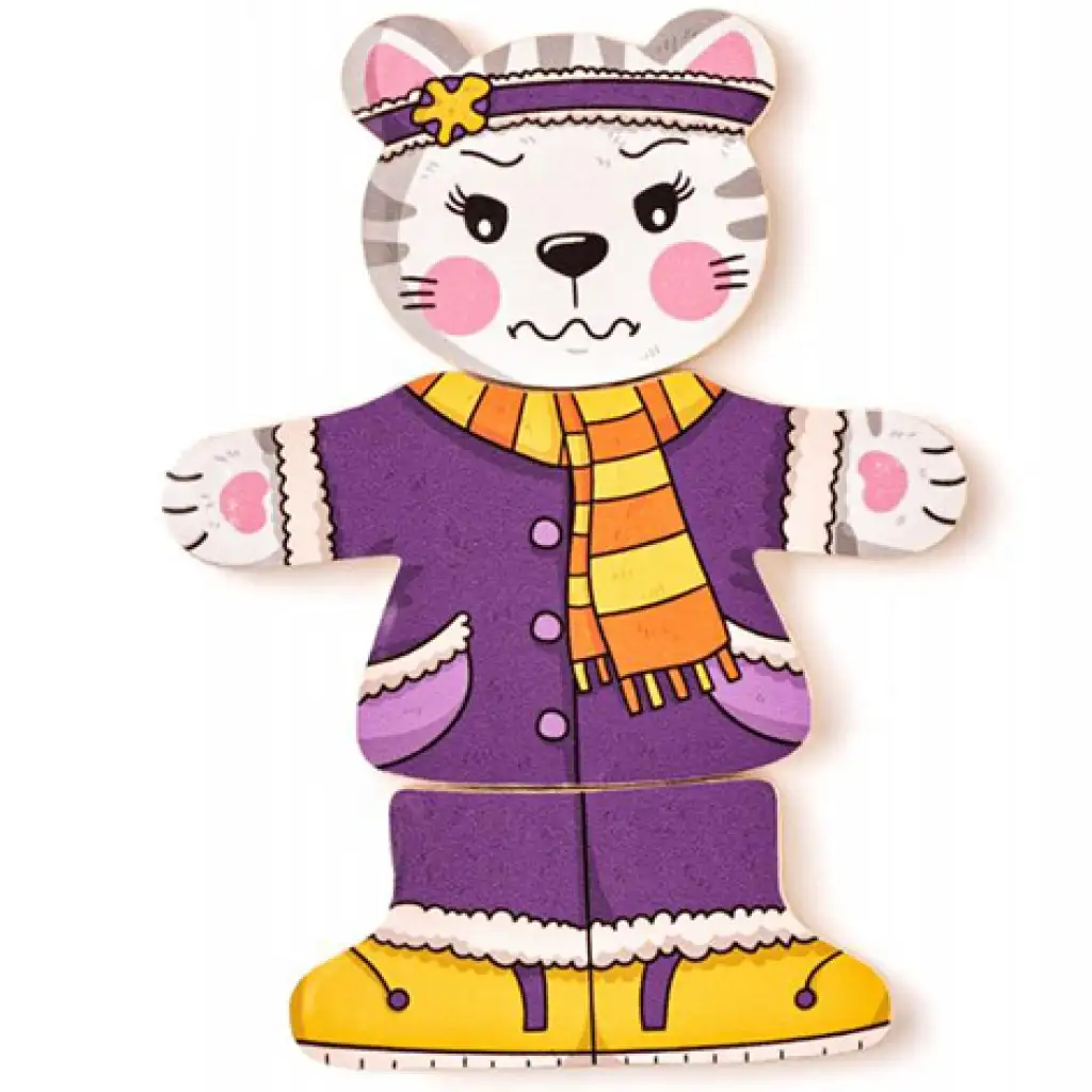 Öltöztethető cica fa puzzle 18db-os - Woodyland kép 2