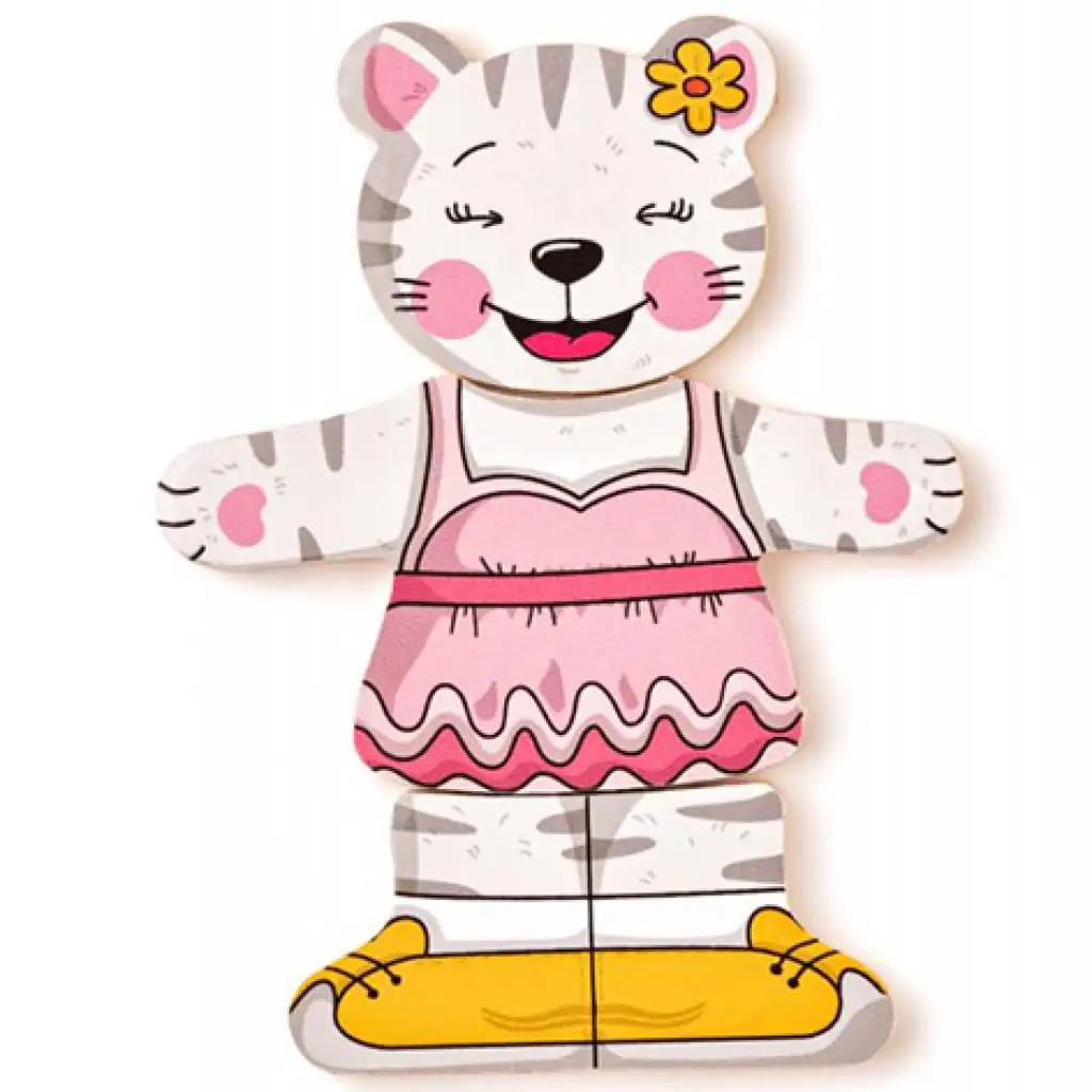 Öltöztethető cica fa puzzle 18db-os - Woodyland kép 4