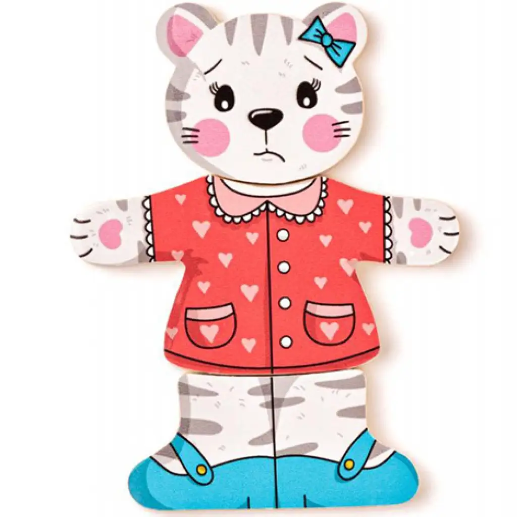 Öltöztethető cica fa puzzle 18db-os - Woodyland kép 5