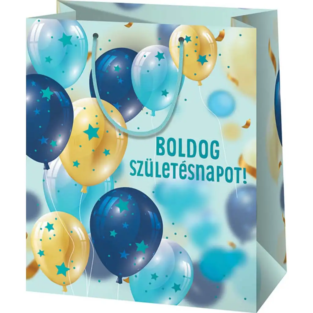 Boldog Születésnapot! lufi mintás óriás méretű exkluzív ajándéktáska 33x15x44cm