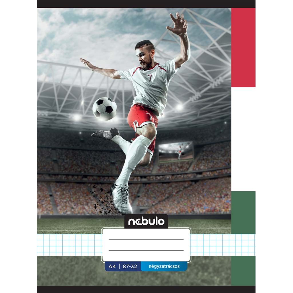 Nebulo: Tűzött kockás foci HUN mintás füzet 87-32 A/4