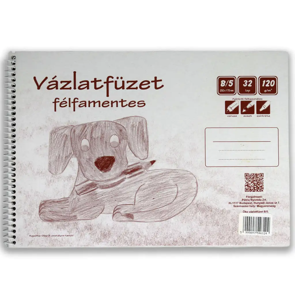 Félfamnetes spirálos vázlatfüzet B/5 32 lapos, 120g