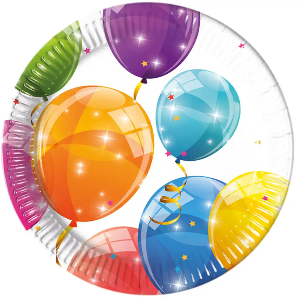 Csillogó lufis papírtányér 8db-os szett