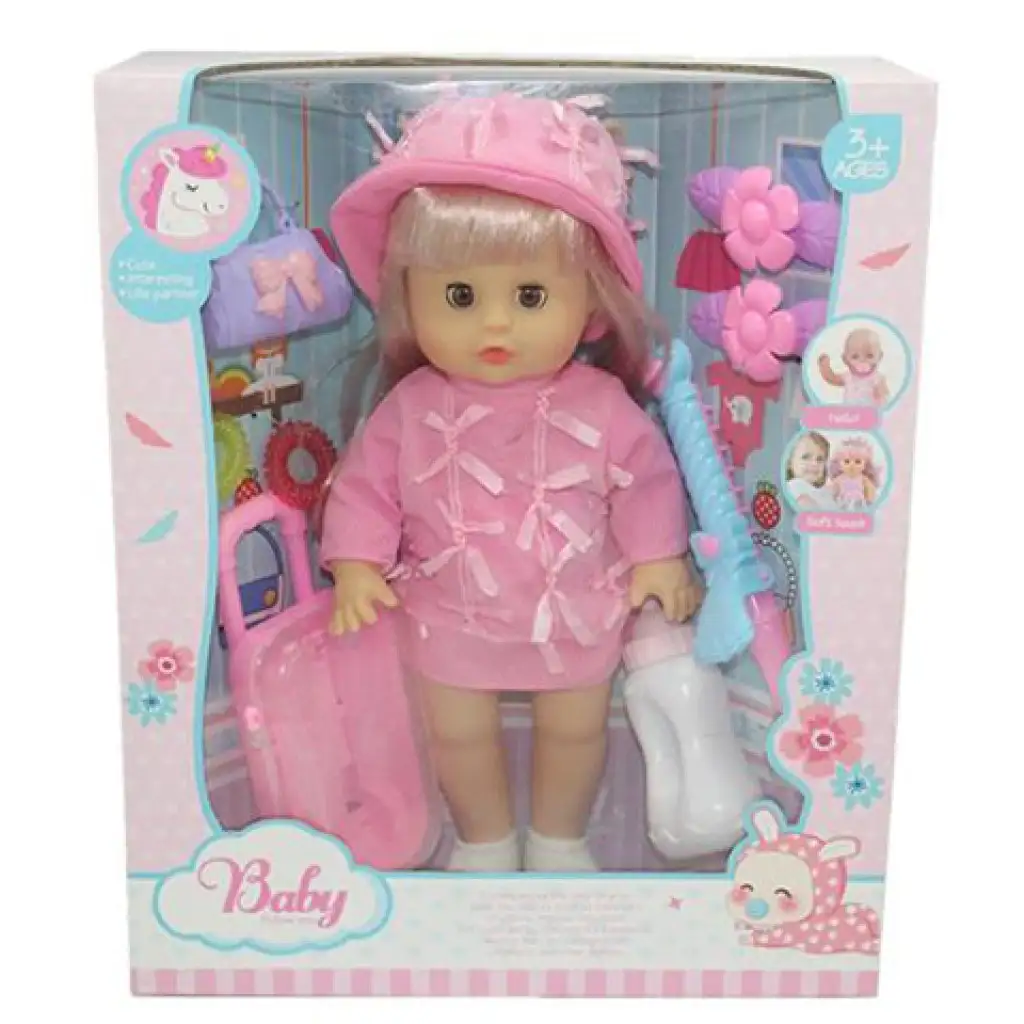 Melani 36cm-es pisilő baba bőrönddel, kiegészítőkkel és hang effektekkel kép 2