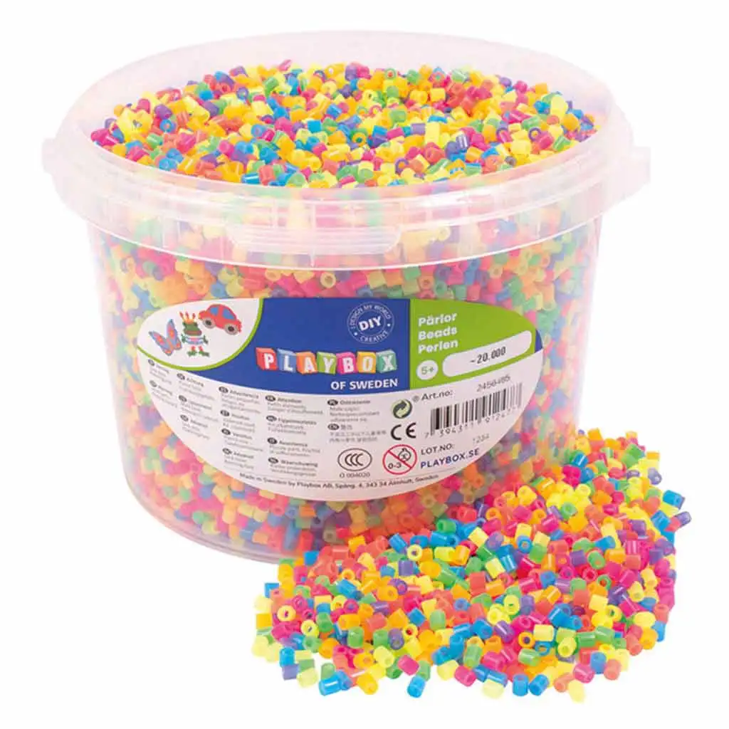 PlayBox: 5mm-es MIDI neon színű vasalható gyöngyök vödörben 20.000db-os csomag