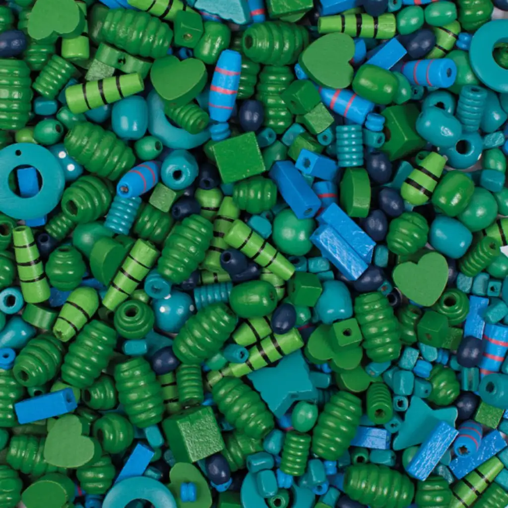 PlayBox: Fa fűzhető gyöngyök kék és zöld színekben vegyesen 250g-os szett