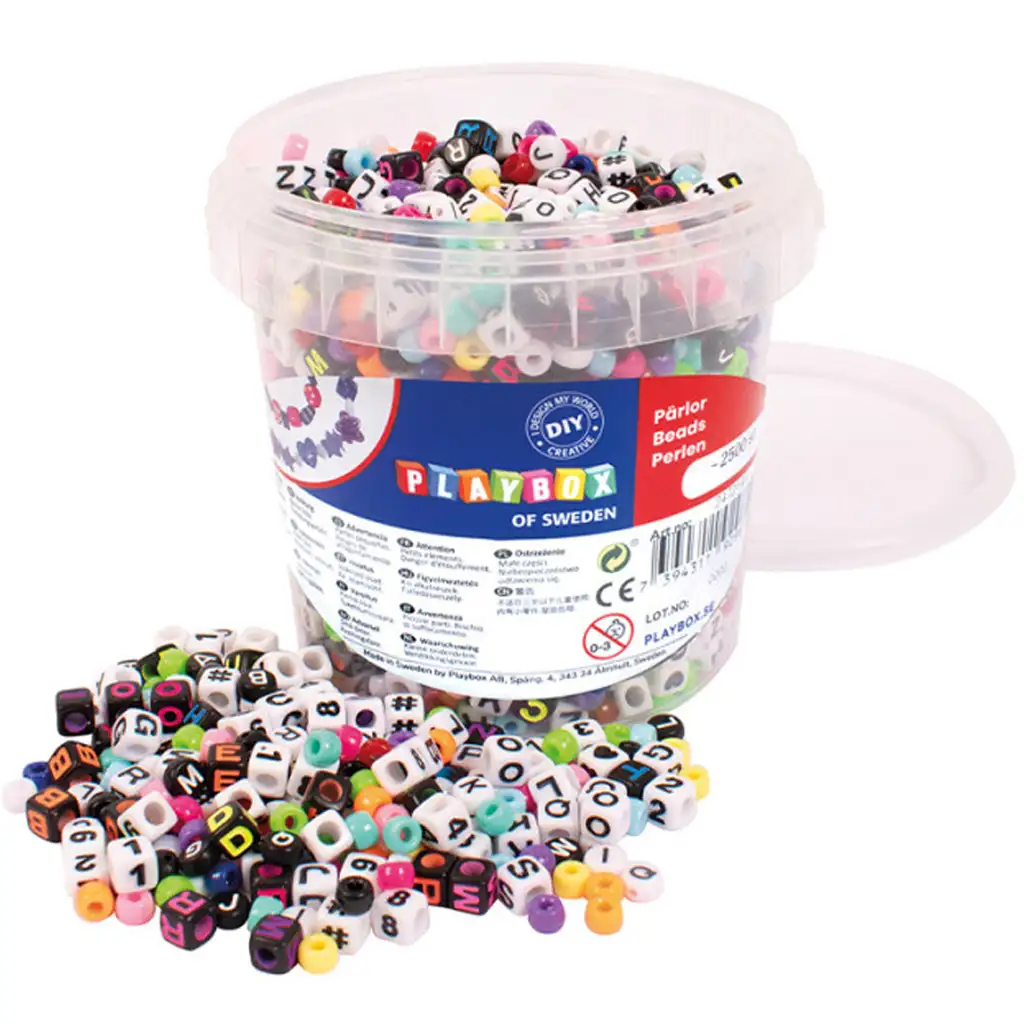 PlayBox: Színes gyöngyök betűkkel és számokkal fűzhető 2000db-os gyöngyszett