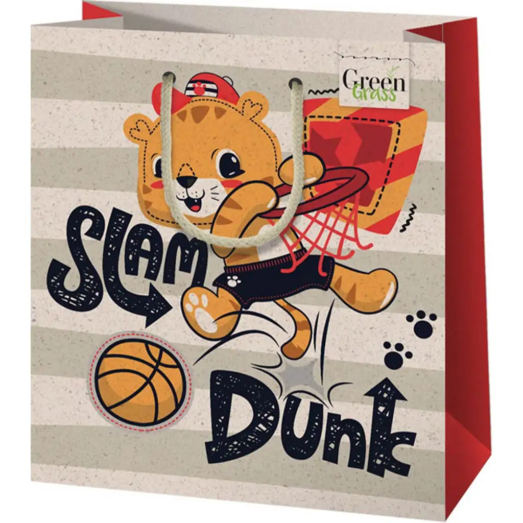 Green Grass Kosárlabdázó oroszlán mintás közepes méretű ajándéktáska 18x10x23cm