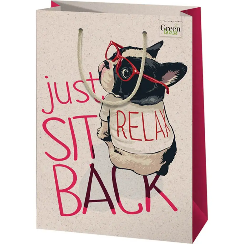 Green Grass Relax! kutyusos nagy méretű prémium ajándéktáska 26x14x33cm