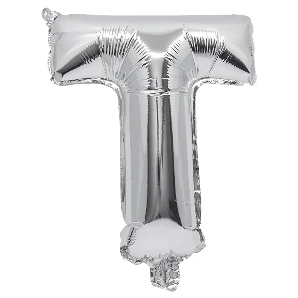 Betű formájú fólia lufi ezüst színben – T betű 32cm