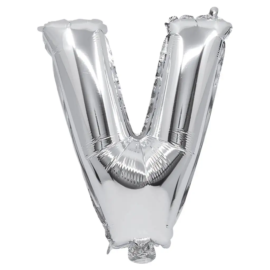 Betű formájú fólia lufi ezüst színben – V betű 32cm
