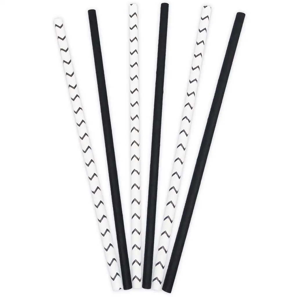 Fekete-fehér 50db-os papír szívószál szett