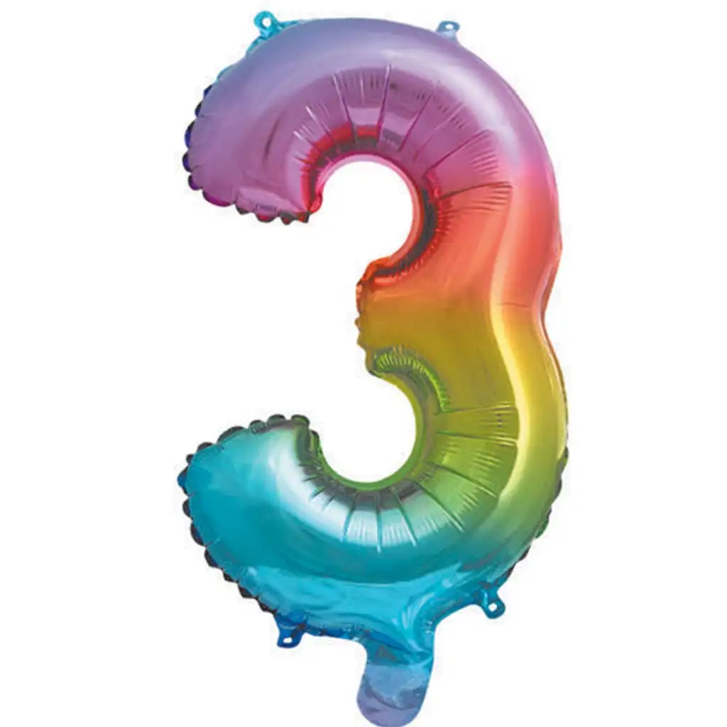 Számos fólia lufi metál szivárvány színben – 3-as szám 34cm