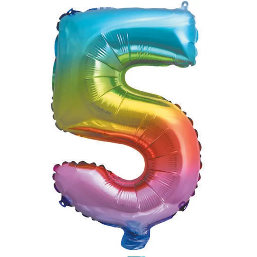 Számos fólia lufi metál szivárvány színben – 5-ös szám 34cm