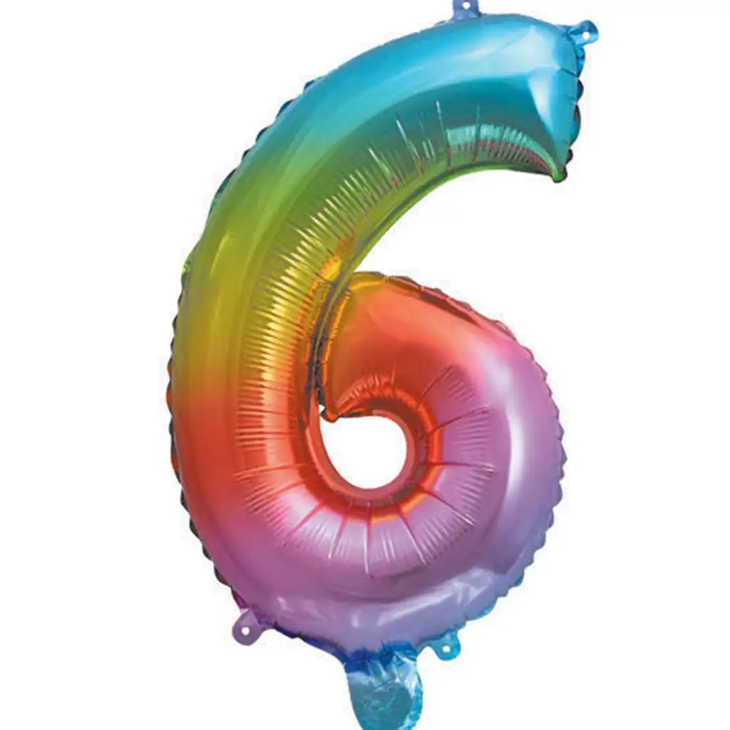 Számos fólia lufi metál szivárvány színben – 6-os szám 34cm