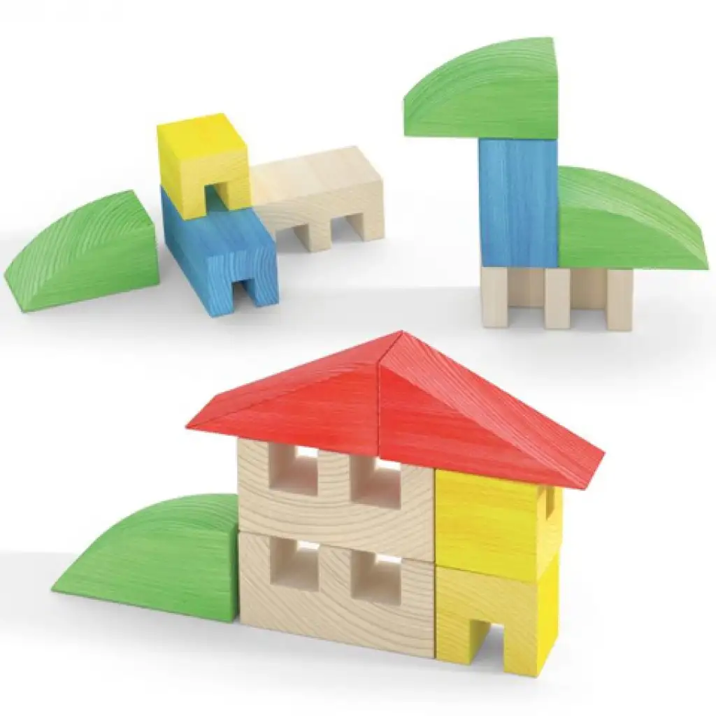 Quercetti: ToyTown Basic 15db-os fa építőjáték kép 2