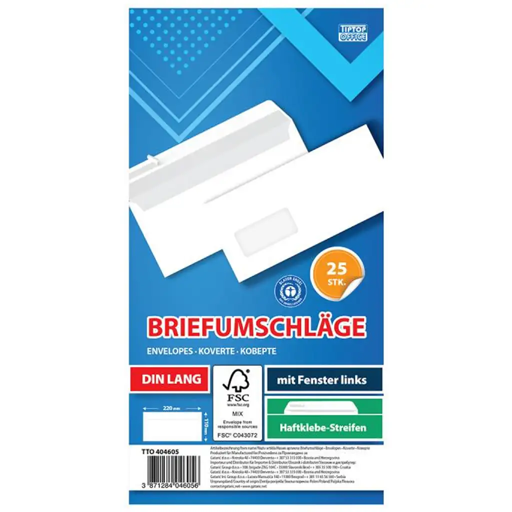 Spirit: Fehér bal ablakos boríték LA/4 11x23cm 25db-os csomag