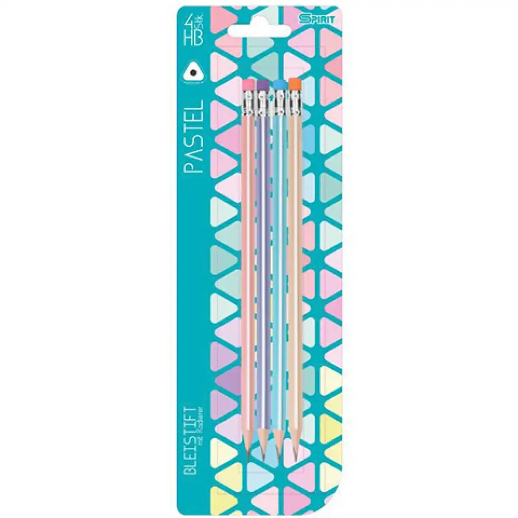 Spirit: Pasztell színű háromszögletű HB grafitceruza radírral 4db-os szett