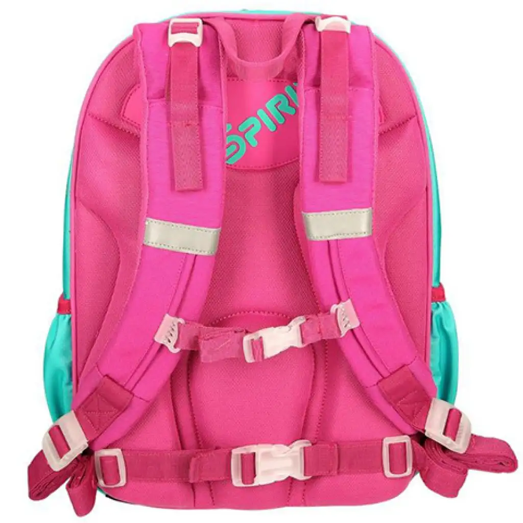Spirit: Rózsaszín-türkiz színű bagolymintás lekerekített ergonómikus iskolatáska, hátizsák 40x20x18cm kép 3