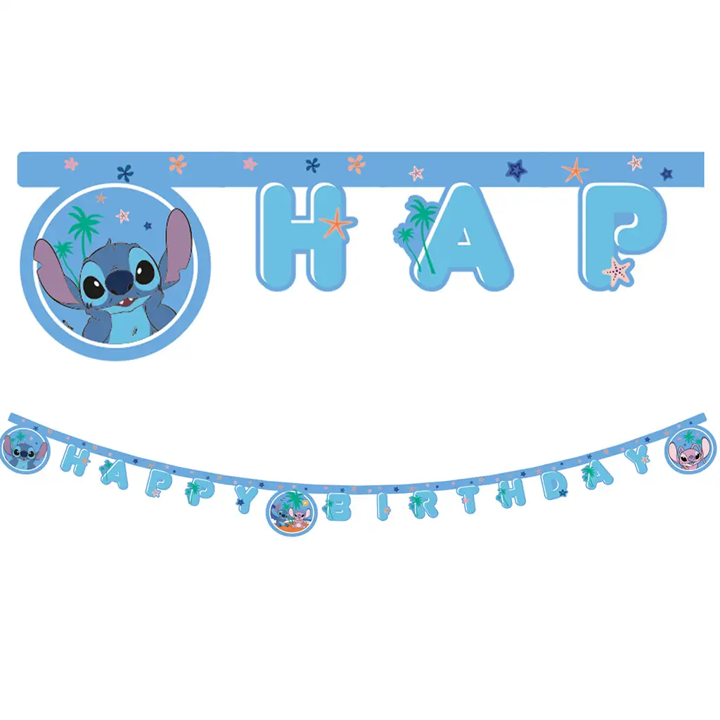 Disney Stitch szülinapi "Happy Birthday" felirat party banner 200cm