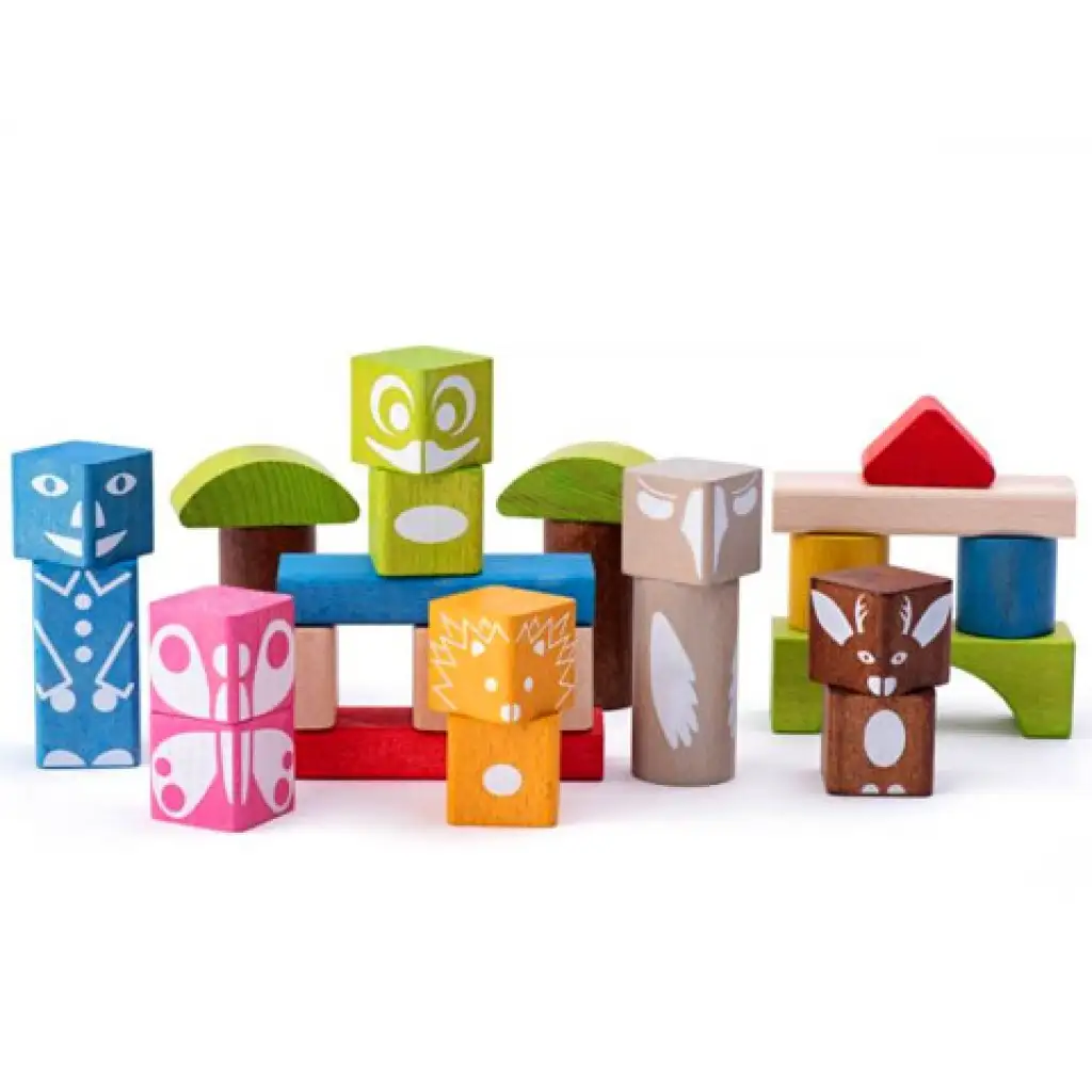 Színes fa építőkocka szett 26db-os