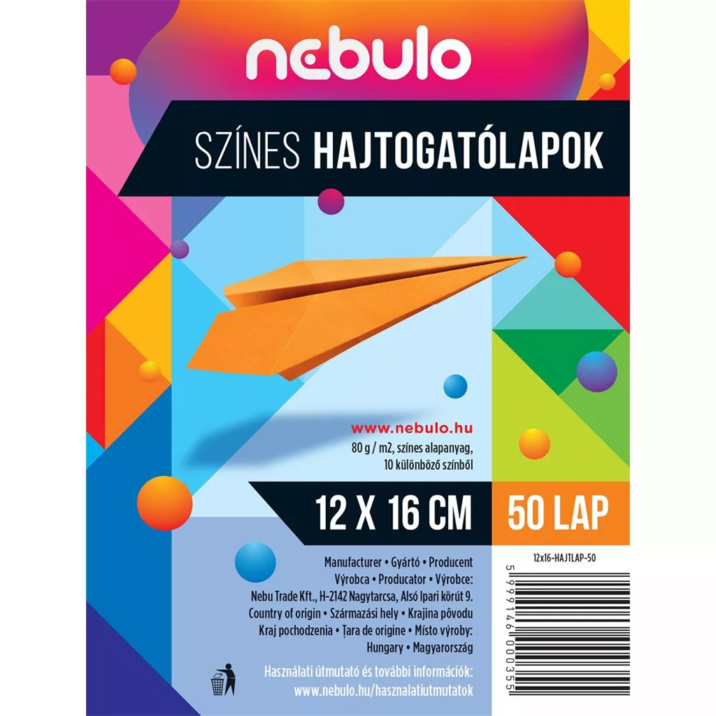 Nebulo: Színes hajtogatólap 50 lapos 12x16cm 80g