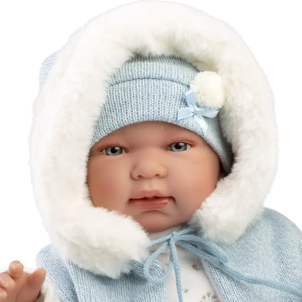 Llorens: Tino 44cm-es újszülött baba cumival kapucnis mellényben kép 4