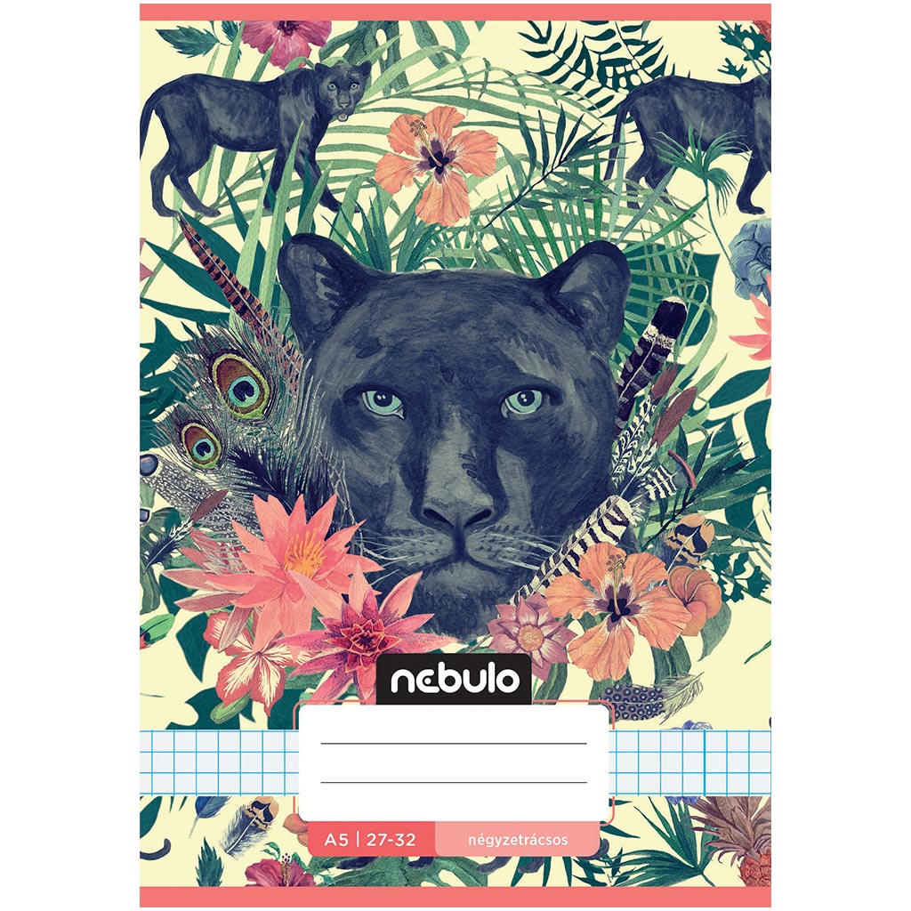 Nebulo: Tűzött fekete párduc mintás kockás füzet 27-32 A/5