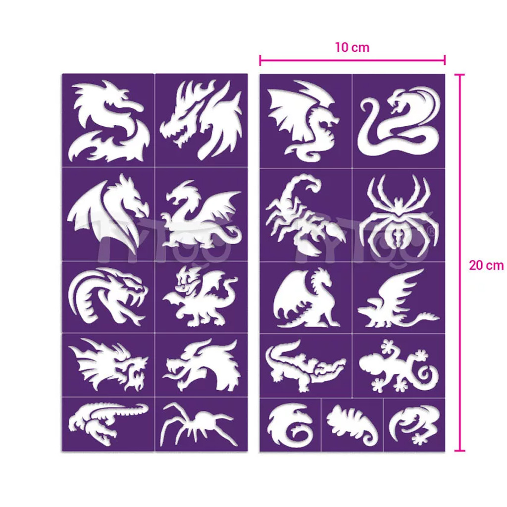 TyToo: Sárkányok és gyíkok csillámtetoválás sablon szett 21db kép 4